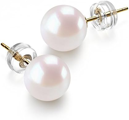 14K Yellow Gold Freshwater Cultured Round Pearl Stud Earrings 11mm
