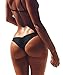 Women Sexy Lady Brazilian V-Style Ruched Ruffle Cheeky Bikini Bottom Thong Hot Summer Beachwear Black