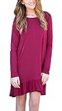 Summer Mae Women's Long Sleeve Ruffled Casual Loose T-Shirt Dress
