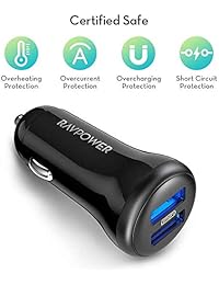 RAVPower 24 W 4,8 un metal Dual Adaptador de coche con iSmart 2.0 Tech de carga para iPhone 7 6S 6 Plus, iPad mini Air, Galaxy S7 S6 Edge Plus, Note 5 4 y más, Dorado