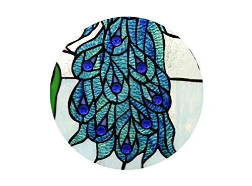 Yolic Tiffany Style Stained Glass Window Panel Transom Window Blue Peacock Window Panels 14" X 24"