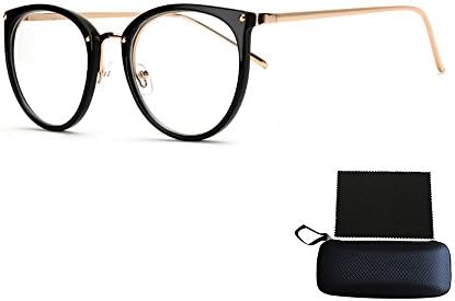 Pensenion Eyeglasses Frame Retro Round Eyeglasses Clear Lens Spectacle Frame with Glasses Box and Cleaning Cloth - Bright black