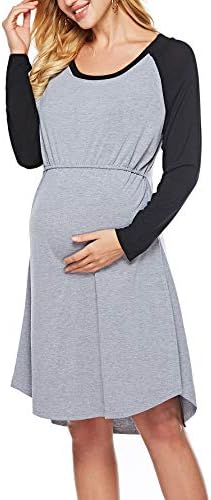 WOAIVOOU Women's Cotton Raglan Long Sleeve Maternity Dress Nursing Nightgown Sleepwear Delivery Labor Gown