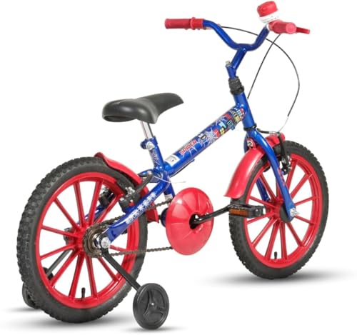 Bicicleta Infantil Spider Menino Aranha Aro 16 Azul Quadro em Aço Carbono, Com Rodinhas de Treinamento, Para 4-7 Anos, Capacidade 30kg