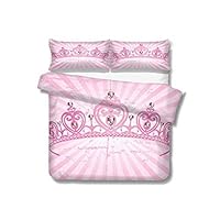 shirlyhome Queen Bedding Bedspread,Childhood Theme Pink Heart Shaped Princess Crown on Radial Backdrop Girls Room Kids Bedding - Double Brushed Microfiber 80" W x 90" L Pink Light Pink