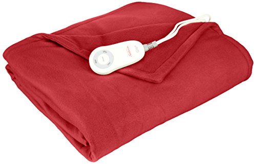 Sunbeam Fleece Heated Throw with PrimeStyle Lighted Controller, Extra Soft Super Warm Plush Electric Throw Blanket, Garnet Red