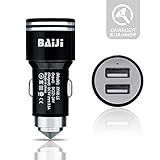 Car Charger, (Updated Version) BaiJi Dual USB Portable Vehicle Car Charger with Safety Hammer 3.1 A Output Quick Charge for iPhone, iPad, Samsung Galaxy and any Android Smartphones and Tablets -Black