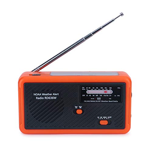 Portable Emergency Solar Weather Radio Hand Crank Self Powered Earthquake AM/FM/NOAA Radios, LED Flashlight, SOS Alarm, Reading Lamp and 1000mAh Power Bank for Emergency Indoor Outdoor (Orange&Black)