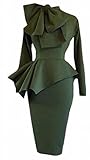 Alion Womens Sexy Bow Tie Neck Long Sleeve Cocktail Dress Bodycon Peplum Dress