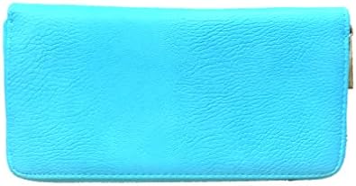 Womens RFID Blocking Double Zip Wallet classic Clutch Leather Long Wallet Card Holder Purse (L-Blue)