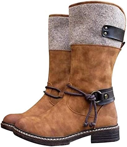 Womens Mid Boots with Zipper Closure Warm Fur Lined Mid Calf Low
