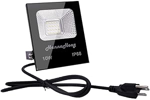 HANNAHONG 10W LED Flood Light Plug in,1100 Lumen,Super Bright Security/Work/Plant Grow Light,IP66 Waterproof Outdoor,Reflecto