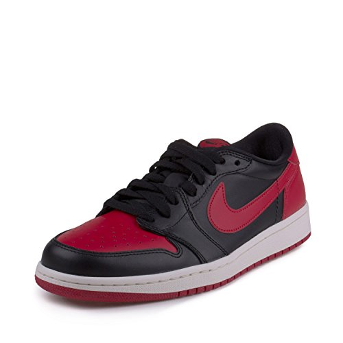 Nike Mens Air Jordan 1 Retro Low OG "Bred 1" Black/Varsity Red-Sail Leather Size 10 Basketball Shoes