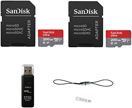 2 pcs X Sandisk Ultra Micro SDXC UHS-I Card Plus Adapter (100MB/s U1 A1) with Card Reader(1pcs), Detachable Lanyard(1pcs) and Dust Plug(1pcs) SDSQUAR-200GB-GN6MA