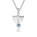 Created Blue Opal Religious Judaica Hanukkah Menorah Star Of David Pendant Necklace For Women Teens Bat Mitzvah .925 Sterling Silver
