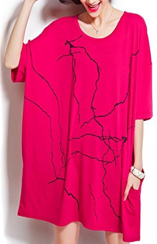 MOMODOUBLE Womens Short Sleeve Loose Stretch Top Shirt Dress Red-5