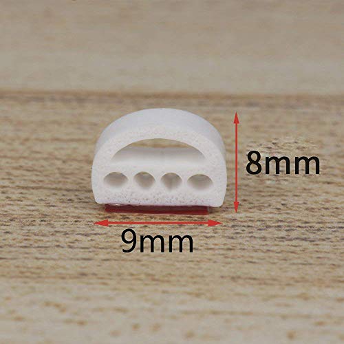 Professional Doors Windows Seal Strip(W x H :9mmX8mm) Multi-Hole Design Silicone Self-Adhesive Insulation Rubber Anti-Collision (D Type 6M, White) - Thumbnail 2
