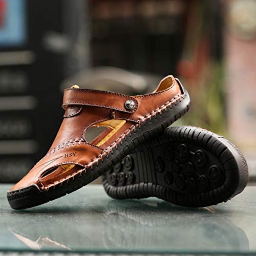 Leather Sandals for Men 2019 New Casual Lightweight Hiking Beach Water Shoes (US:10.5, Red) - Thumbnail 4