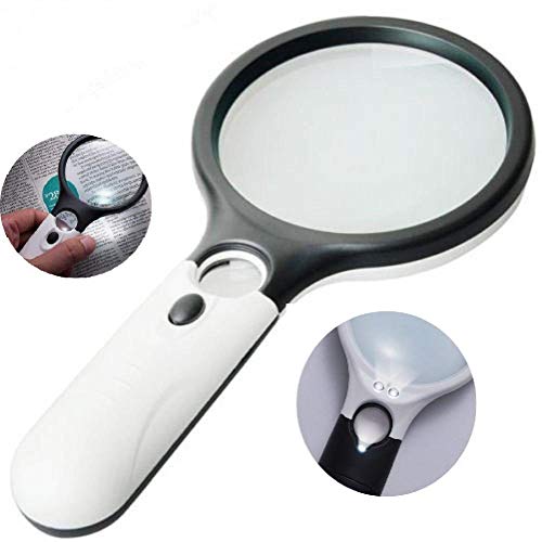 GREEMITO Magnifying Glass with 3 Led Light 3X & 45X Big Size Zoom Lenses for Seniors, Book and Newspaper Reading, Eyelash Extensions, Classroom Science Magnifier Glass (1)