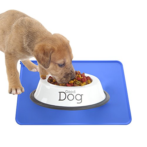 Guardians Dog Food Mat,Silicone Pet Feeding Mats,Non Slip Waterproof Cat Bowl Trays Food Container Placemat for Small Animals (18.5"x11.8", Blue)