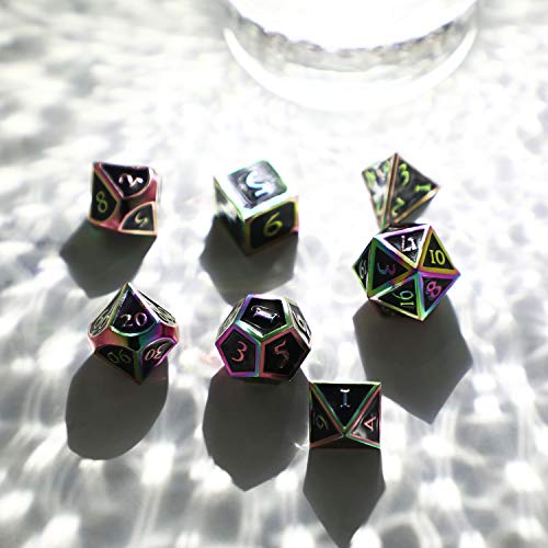 image for Hestya 7 Pieces Metal Dices Set DND Game Polyhedral Solid Metal D&D Di