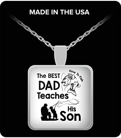 Son Father Necklace - Fishing Dad Teaches Gifts - Father's Day Gift Ideas - Square Pendant