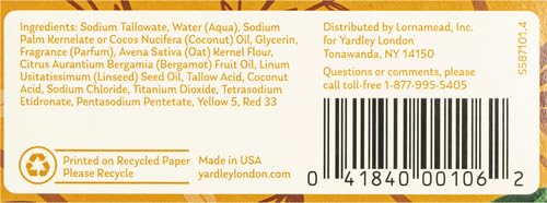 Yardley Oatmeal and Almond Bar Soap, Oatmeal & Almond, 4 Ounce
