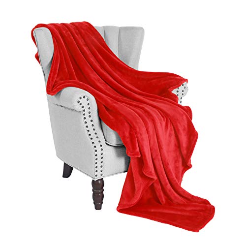 Exclusivo Mezcla Large Flannel Fleece Velvet Plush Throw Blanket - 50" x 70" (Red)