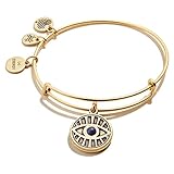 Alex and Ani Path of Symbols Expandable Bangle for Women, Evil Eye and Sodalite Charm, Rafaelian Gold Finish, 2 to 3.5 in