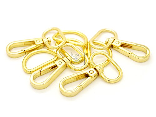 CRAFTMEmore 10 Sets Gold Swivel Snap Hooks Lobster Clasp Push Gate Clips with D rings Bag Leather Craft Accessories (1 Inch)