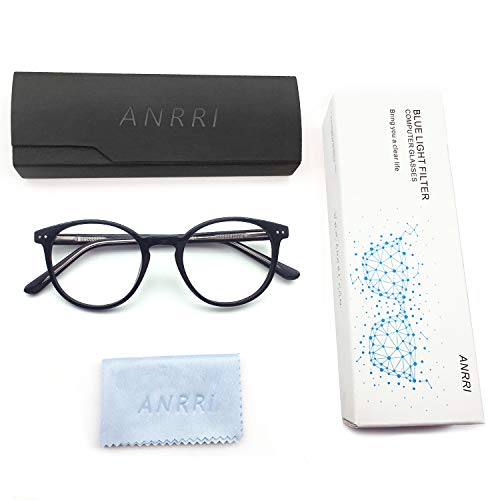 ANRRI Blue Light Blocking Glasses for Computer Use, Anti Eyestrain UV Filter Gaming Glasses, Spring Hinge Eyeglasses Black Frame, Men/Women - Thumbnail 5