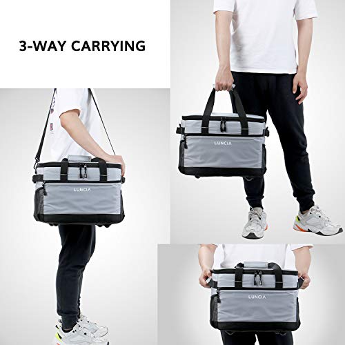 LUNCIA 33L Leakproof Collapsible Cooler Bag, Insulated Cooling Bag Portable Tote, 60 Can Soft Sided Cooler for Picnic, Camping, Hiking, Grey