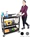 Tubstr 3 Shelf Utility Cart | Heavy Duty Service Cart Supports Up to 400 lbs | Tub Cart with Deep Shelves | Great for Warehouse, Garage, Cleaning, Office & More (32 x 18 / Black)