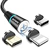 Câble de Chargeur Magnétique, 3 en 1 3A Charge Rapide et Synchro Données Câble Aimanté avec Micro USB, Type C, Ip…