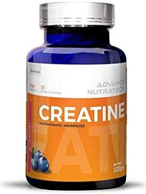 Advance Nutratech Creatine Monohydrate Micronized Powder - 100g (Blueberry) 10 Servings Pre Workout, Caps