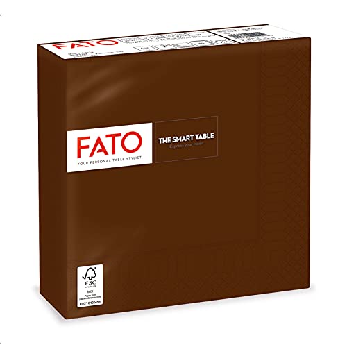 Fato, Einweg-Papierservietten, Ideal fuer informelle Mittagessen und Buffets, Packung mit 50 Servietten, Groesse 33x33, 4-fach gefaltet, 2-lagig, Farbe Schokolade, 100% reines Zellulosepapier, FSC