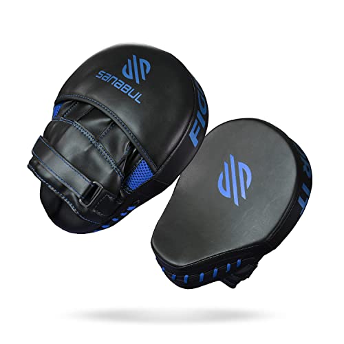 Sanabul Essential Curved Boxing MMA Punching Mitts for Sparring and Training (Metallic Blue
