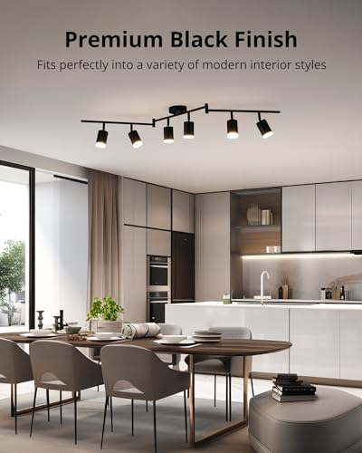 Gr4tec Spotlight Ceiling Lights 6 Way, Black Ceiling Light Fitting Rotatable, Modern LED Spotlight Bar GU10, Indoor Kitchen Spot Light for Living Room Bedroom Hallway, Bulb Not Included