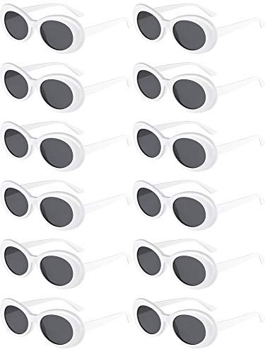 Gejoy Clout Oval Goggles Thick Frame Kurt Cobain Round Mod Retro Sunglasses Women Men Girl Boy (12 White)
