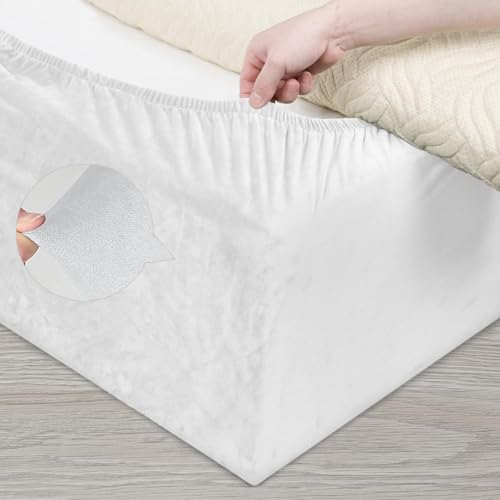 41NSV5QI6LL Dujuike Stretch Samt Boxspring Abdeckung Zum Umwickeln, Alternative Zum Traditionellen Volant Bettrock, Einfach Anzubringen (Weiß, Cal King Bed Width:180-190Cm)