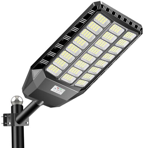 Adewalk 2000 W Outdoor LED Solar Street Light with Remote Control, IP66 Waterproof Solar Street Light with Motion Sensor, 6500 K Super Bright Outdoor Solar Garden Lights for Garage Road