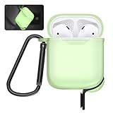 AirPods Protective Case, MoKo Silicone Cover Shock Proof Protective Cover Skin with Carabiner & Dustproof Plug for Apple Airpods Charging Case, Green (Glow in Dark)
