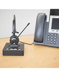 Leitner LH270 auriculares inalámbricos de un solo oído para teléfono de oficina, para teléfono de oficina con cable, con cancelación de ruido y tecnología UniBase, funciona también con computadora personal y Mac