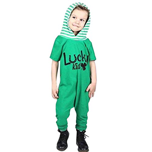 Tronet Infant Baby Short Sleeve St. Patrick's Day Onesies Hooded Striped Jumpsuit Romper Green - Thumbnail 7