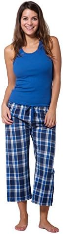 Nouveau Women's Cotton Racerback Pajama Tank With Plaid Woven Cotten Capri - Bright Purple Plaid, Large