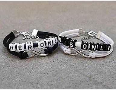 SuSy Classic Simple His Her Black White Charm Bracelets(2 Pcs), Women's Fashion Jewelry