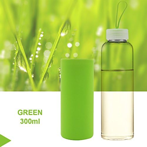HonTop Gleen Glass Water Bottle 300ml 10oz Non Slip Silicone Sleeve Protection , For Sports Camping Outdoors Creative Cup Children Couples Silicone Antiskid Novelty Durable Borosilicate