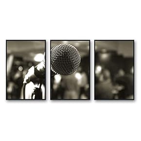 Framed Canvas Wall Art for Living Room, Bedroom Microphone Canvas Prints for Modern Home Decoration Ready to Hang - 16"x24"x3 Panels