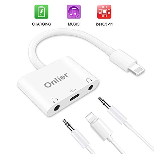 Compatible Dual 3.5 mm Headphone Jack Adapter, 3 in 1 Aux Audio Headphone Jack Adapter with Music Charge Cable Charger Connector Applicable for iPhone 10 x / 7/7 Plus / 8/8 Plus