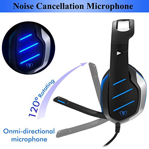 Gaming Headset,MMUSC Stereo Headphones for Laptop,Tablet,PS4, PC, Xbox One Controller, Noise Cancelling Over Ear Headset with Mic, LED Light, Bass Surround